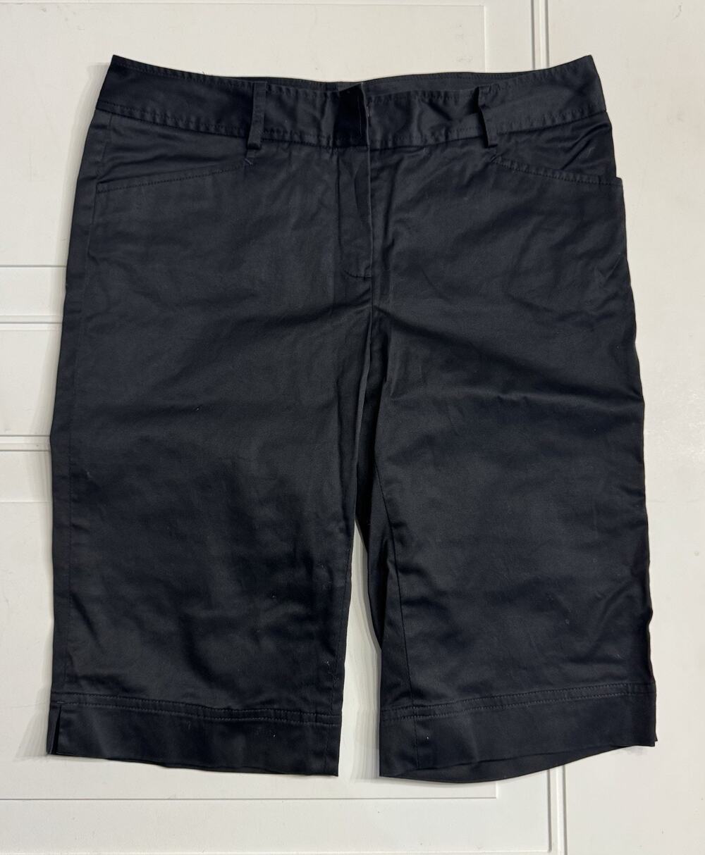 Lafayette 148 New York Womens Sz 2 Black Bermuda Shorts Satin Look Cotton